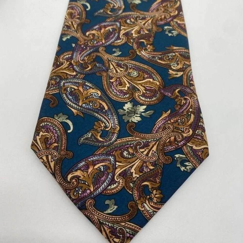 Christian Dior Necktie Gold Monsieur Silk Paisley Hand Finished Woven USA Made